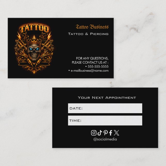 Visite Carte de rappel de rendez-vous de salon de tatouag (Devant / Derrière)