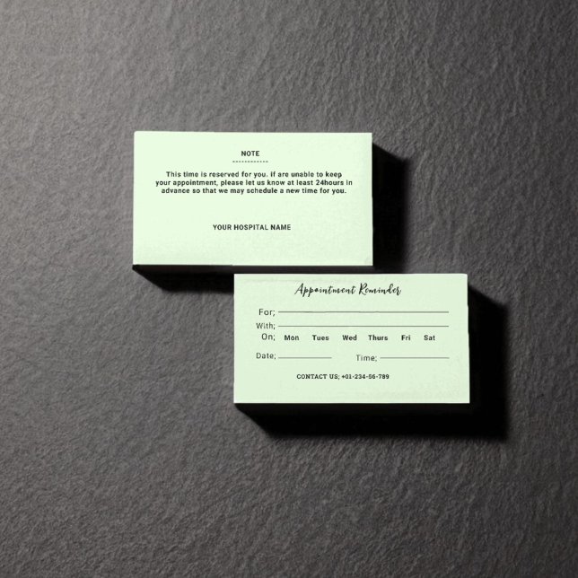 Visite Carte de rappel de rendez-vous du médecin vert pâl (Light Pale Green Doctor Appointment Reminder Card
)