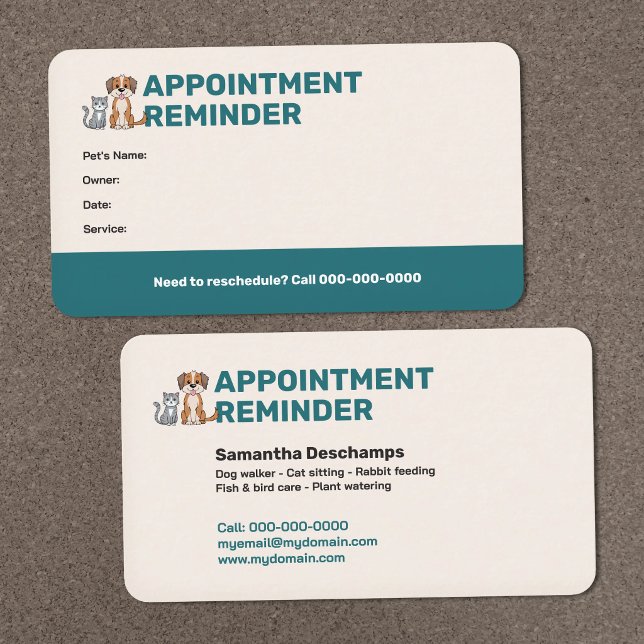 Visite Carte de rappel de rendez-vous pour animaux (Pet Appointment Reminder Card)