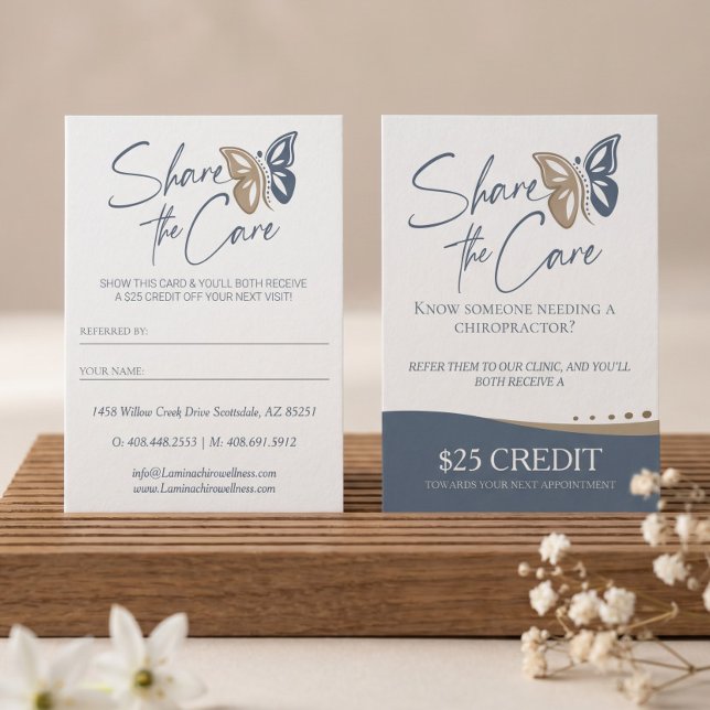 Visite Carte de recommandation pour chiropraticiens papil (Butterfly Chiropractor Share the Care Referral Business Card)