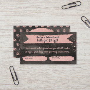 Visite Carte de référence rose Empreinte de patte Gold po