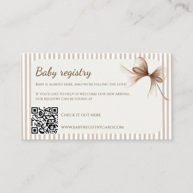 Visite Carte de registre de bébé à ruban beige neutre (Devant)