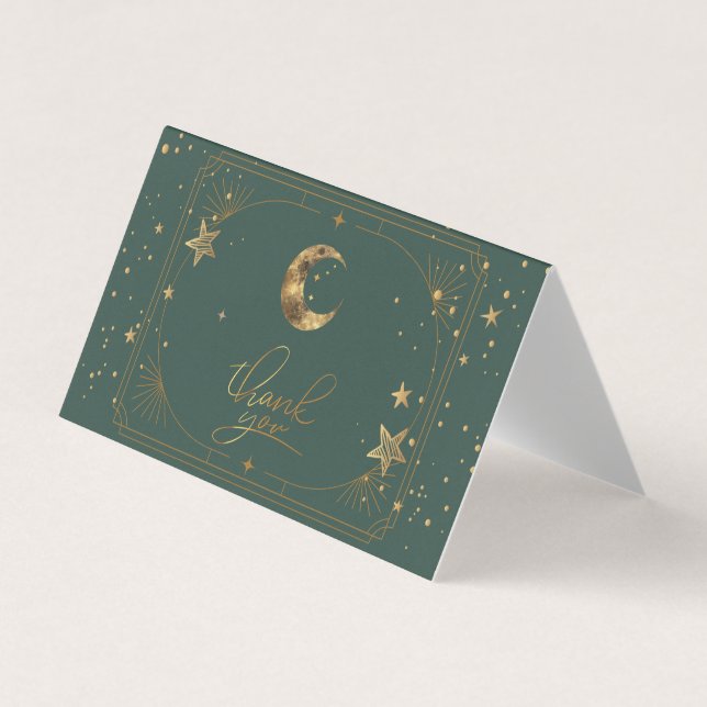 Visite Carte de remerciement cadre lune étoiles céleste (Devant)