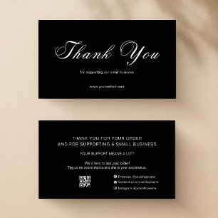 Visite Carte de remerciement calligraphiée noire QR petit