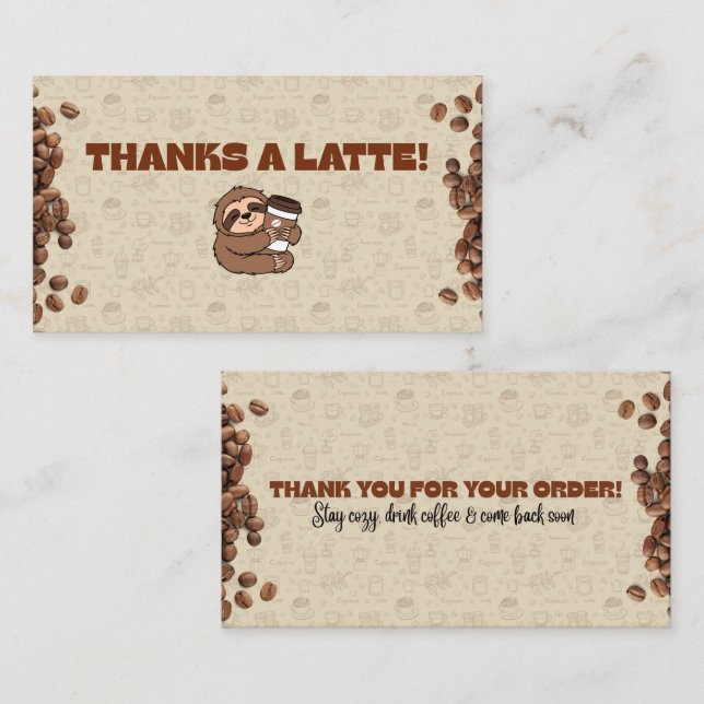 Visite Carte de remerciement Cute Sloth Coffee  (Devant / Derrière)