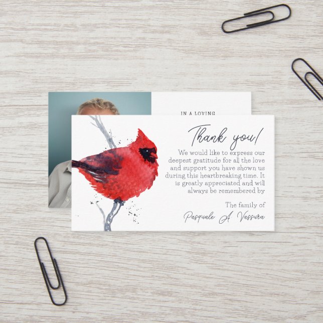 Visite Carte de remerciement de funérailles photo 3,54x2, (Devant/Arrière en situation)