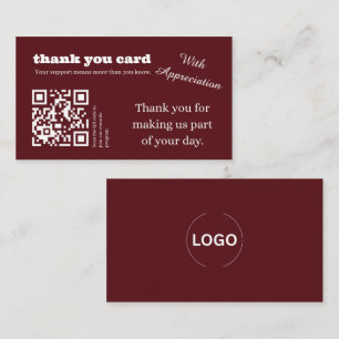 Visite Carte de remerciement élégante Burgundy avec QR Co