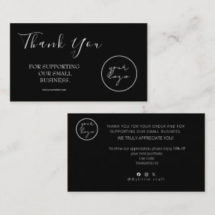 Visite Carte de remerciement en script de logo noir remis