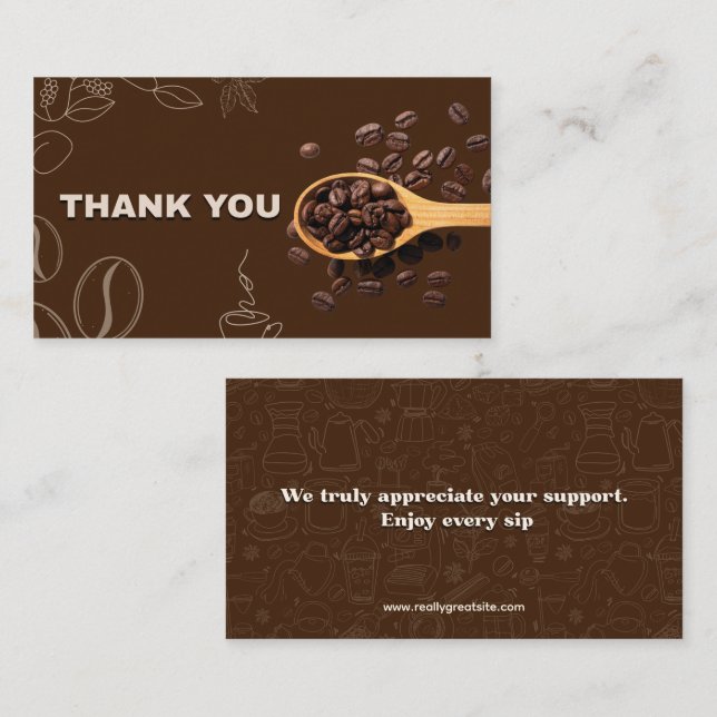 Visite Carte de Remerciement Grains de Café Marron Foncé (Devant / Derrière)