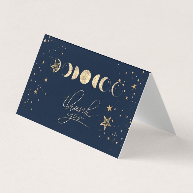Visite Carte de remerciement Lunes Étoiles Or Céleste (Devant)