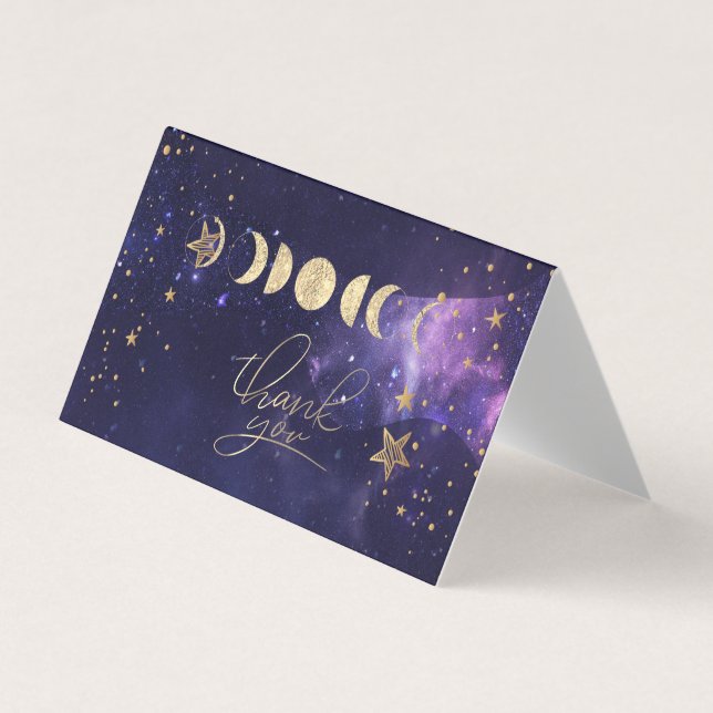 Visite Carte de remerciement Lunes Étoiles Or Céleste (Devant)