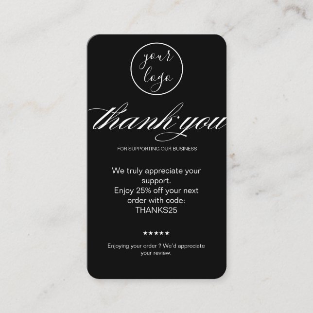 Visite Carte de remerciement noir Code de réduction Exame (Devant)