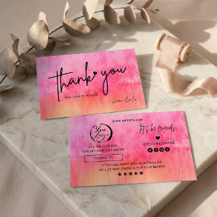 Visite Carte de remerciement rose chaud aquarelle accents