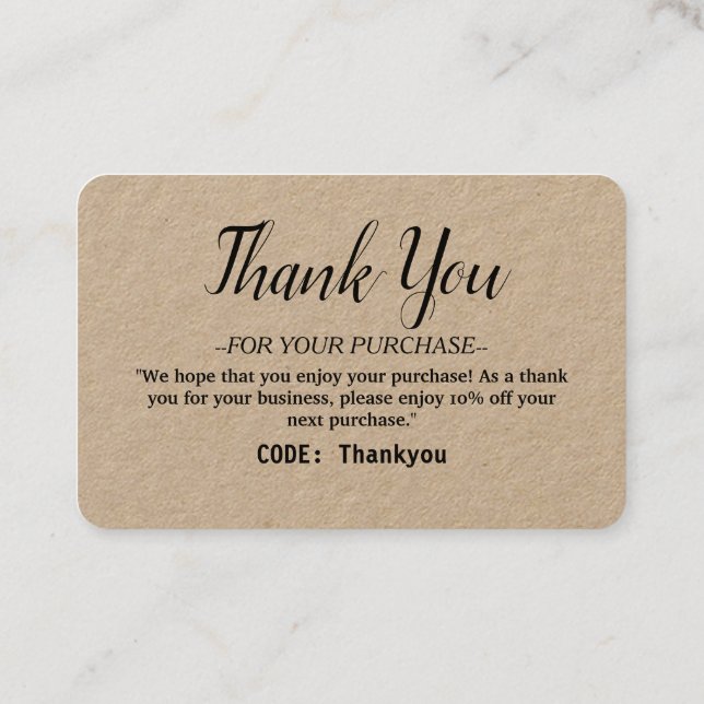 Visite Carte de remerciements personnalisé pour commande  (Dos)