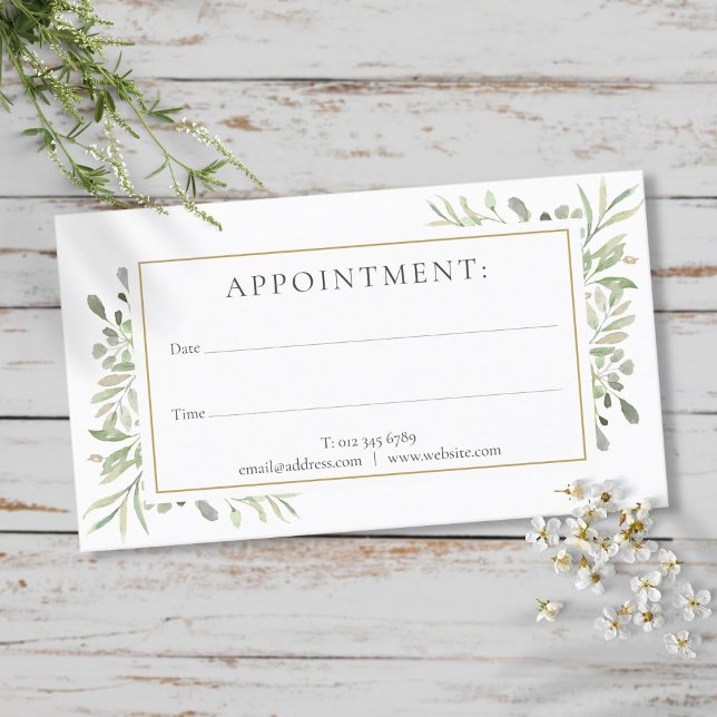 Visite Carte de rendez-vous à la gouache verte (Watercolor Greenery Appointment Card)
