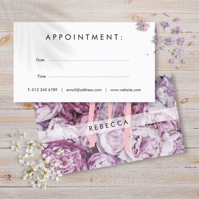 Visite Carte de rendez-vous à monogramme floral rose mode (Modern Pink Floral Monogram Appointment Card)