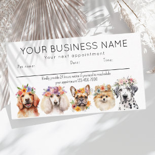 Visite Carte de rendez-vous aquarelle chiens fleurs, blan