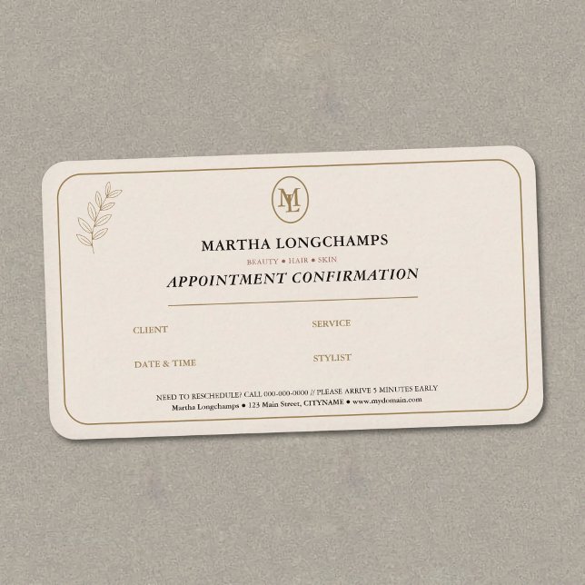 Visite Carte de rendez-vous avec monogramme - Premium (Monogram Letter - Premium Appointment Card)