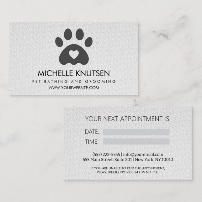 Visite Carte de rendez-vous branchée pour animaux de comp (Devant / Derrière)