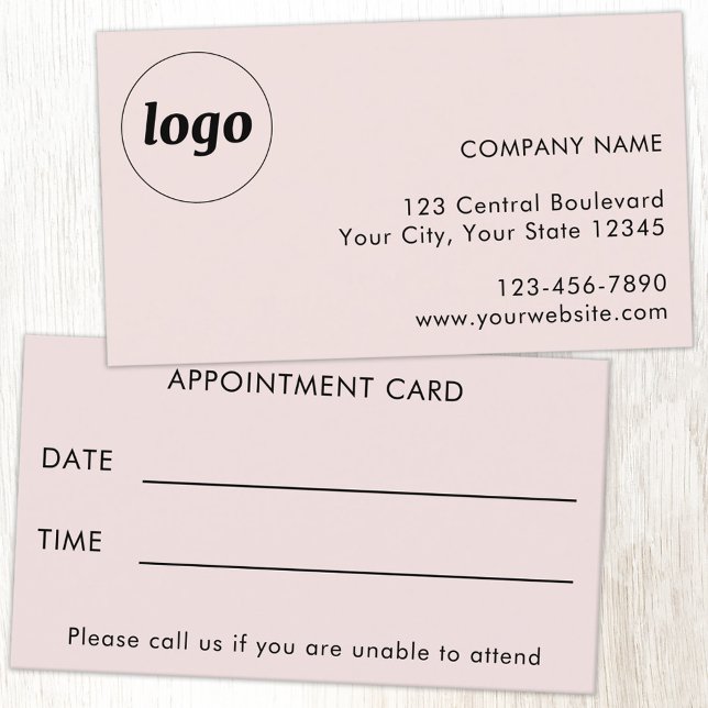 Visite Carte de rendez-vous client avec texte de logo sim (Simple logo with custom text business branding promotional customer client appointment card blush)