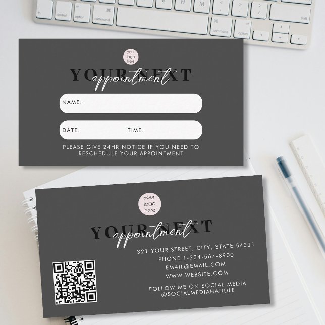 Visite Carte de rendez-vous client Black Luxury QR Code L (Black Luxury Client Appointment Card QR Code Logo)