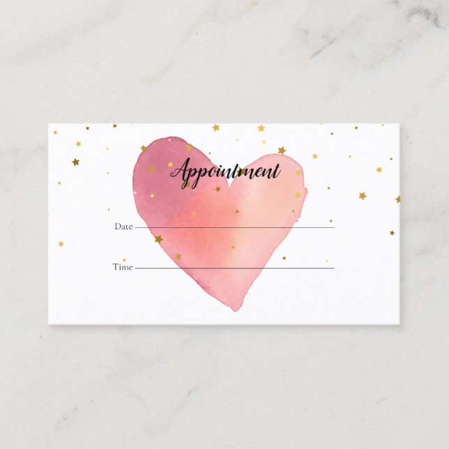 Visite Carte de rendez-vous client Cœur Aquarelle Rose (Devant)