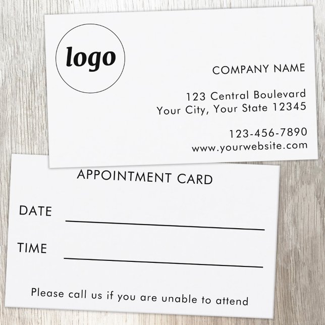 Visite Carte de rendez-vous client simple logo et texte (Simple logo with custom text business branding promotional customer client appointment card)