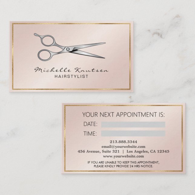 Visite Carte de rendez-vous de ciseaux de coiffeur en or  (Devant / Derrière)