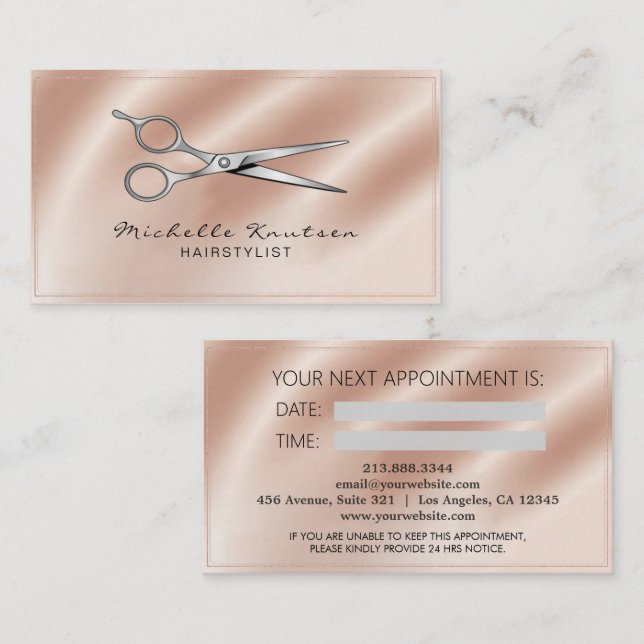 Visite Carte de rendez-vous de ciseaux de coiffeur Rose G (Devant / Derrière)