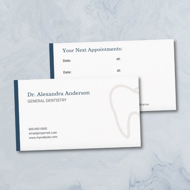Visite Carte de rendez-vous de dentiste avec accents bleu (Dentist Appointment Card with Navy Blue Accents)