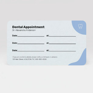 Visite Carte de rendez-vous de dentiste bleue