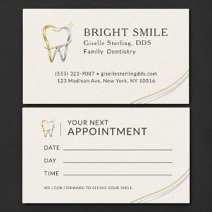 Visite Carte de rendez-vous de dentiste métallisée or arg