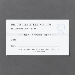 Visite Carte de rendez-vous de dentiste pour la sédation 