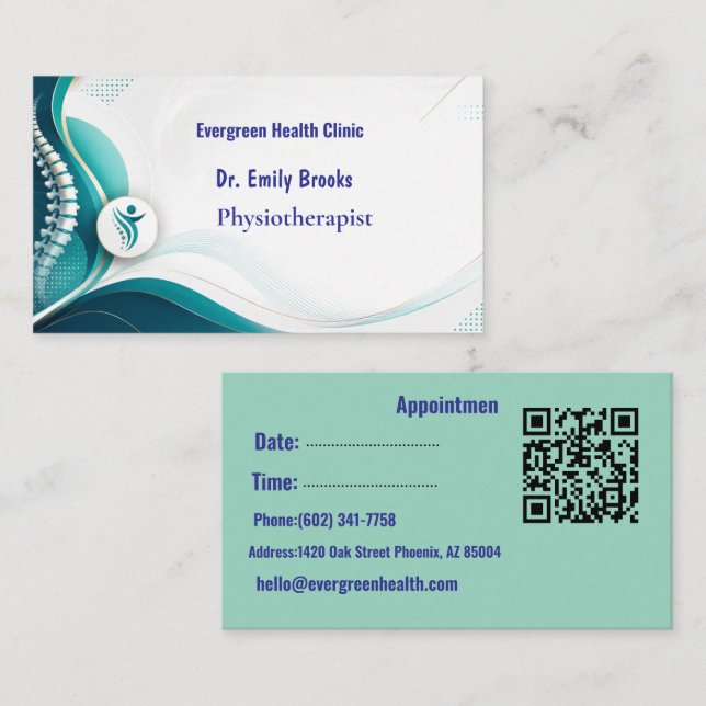 Visite Carte de rendez-vous de la clinique de physiothéra (Devant / Derrière)