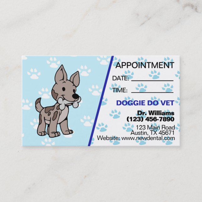 Visite Carte de rendez-vous de vétérinaire avec empreinte (Devant)