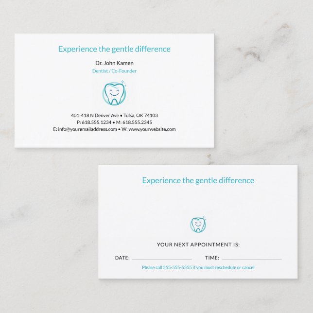 Visite Carte de rendez-vous dentaires | Dentiste (Devant / Derrière)