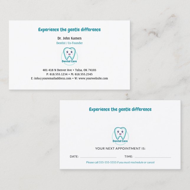 Visite Carte de rendez-vous dentaires | Dentiste (Devant / Derrière)