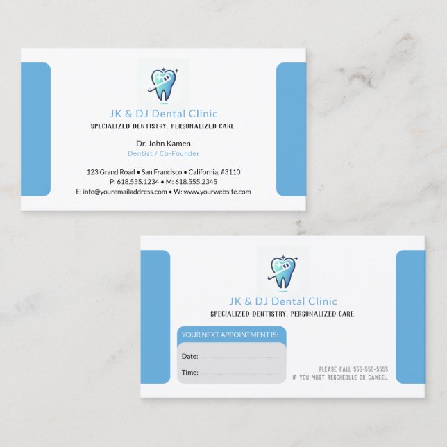 Visite Carte de rendez-vous dentaires | Dentiste (Devant / Derrière)