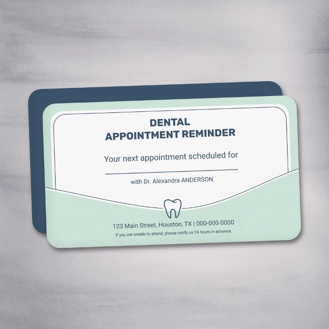 Visite Carte de rendez-vous dentaires - Vert menthe et bl (Mint Green & Navy Blue - Dental Appointment Card)