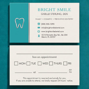 Visite Carte de rendez-vous dentiste turquoise métallisé