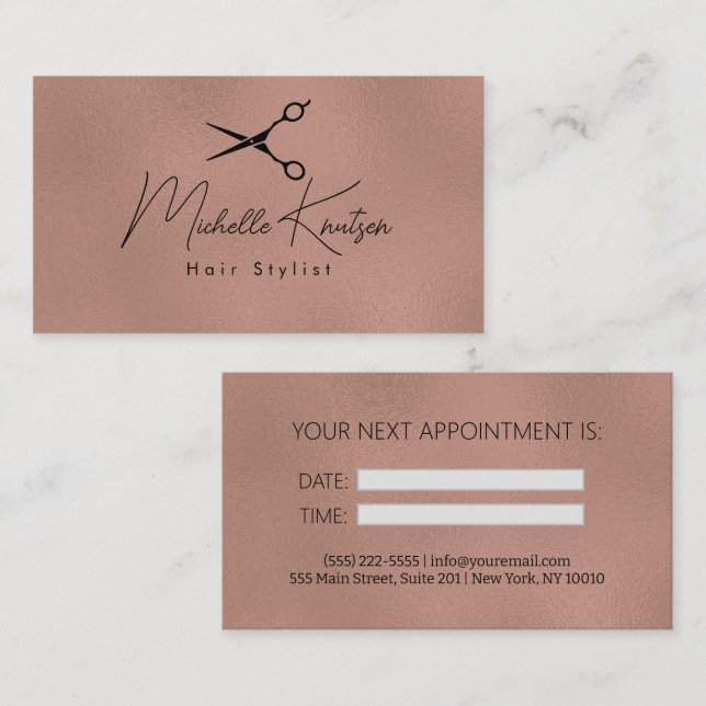 Visite Carte de rendez-vous pour coiffeur en or noir mode (Devant / Derrière)