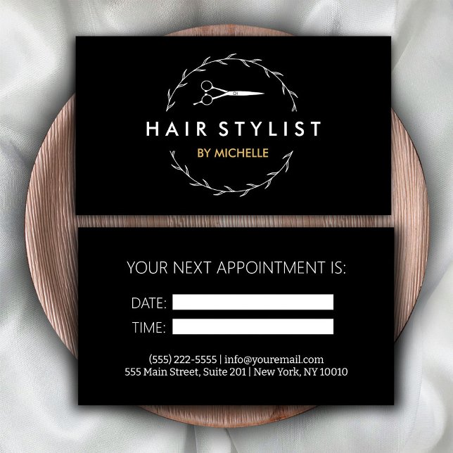 Visite Carte de rendez-vous pour coiffeur en or noir mode (Créateur téléchargé)