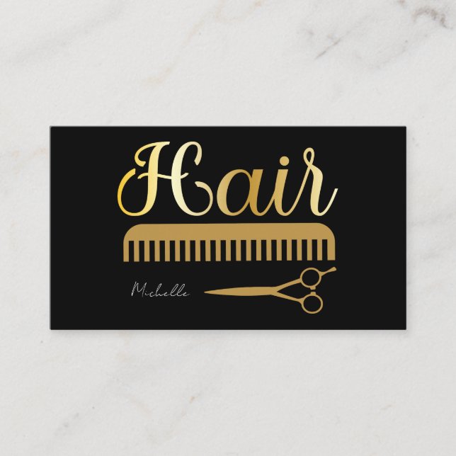 Visite Carte de rendez-vous pour coiffeur en or noir mode (Devant)
