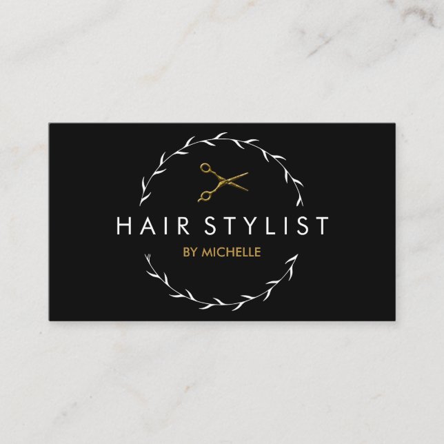 Visite Carte de rendez-vous pour coiffeur en or noir mode (Devant)