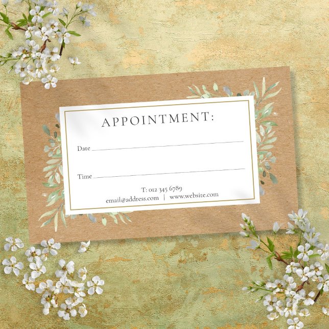 Visite Carte de rendez-vous rustique Kraft Watercolor Gre (Watercolor Greenery Rustic Kraft Appointment Card)