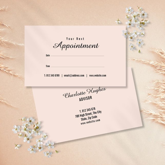 Visite Carte de rendez-vous simple élégante rose blush éc (Simple Elegant Blush Pink Script Appointment Card)