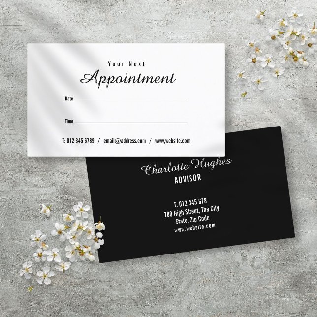 Visite Carte de rendez-vous simple moderne noir et blanc (Simple Modern Black and White Appointment Card)