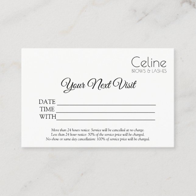 Visite Carte de rendez-vous Sourcils Cils Salon (Devant)