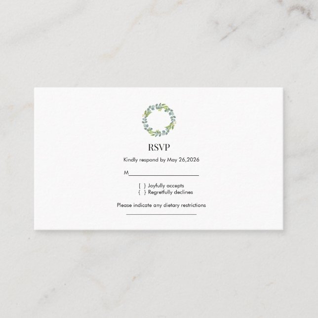 Visite Carte de réponse de mariage Couronne d'eucalyptus  (Devant)