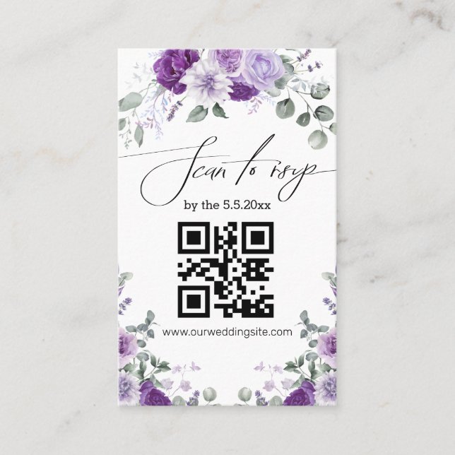 Visite carte de réponse de mariage élégante avec code QR  (Devant)